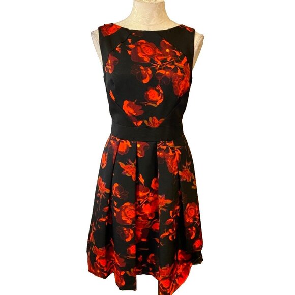 Taylor Dress 10 Ruby Red Black Gold A Line Roses Sleeveless Career Church - Picture 1 of 7